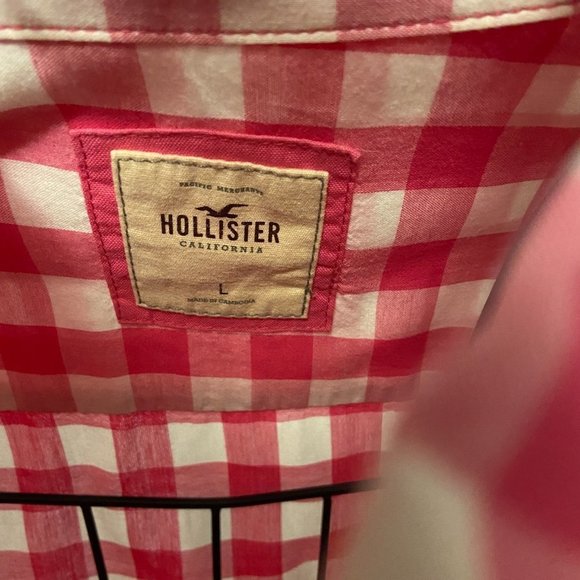 ๐ 3 for $45 Hollister Pink and White Button Front Plaid Shirt EUC Size L - Picture 2 of 9